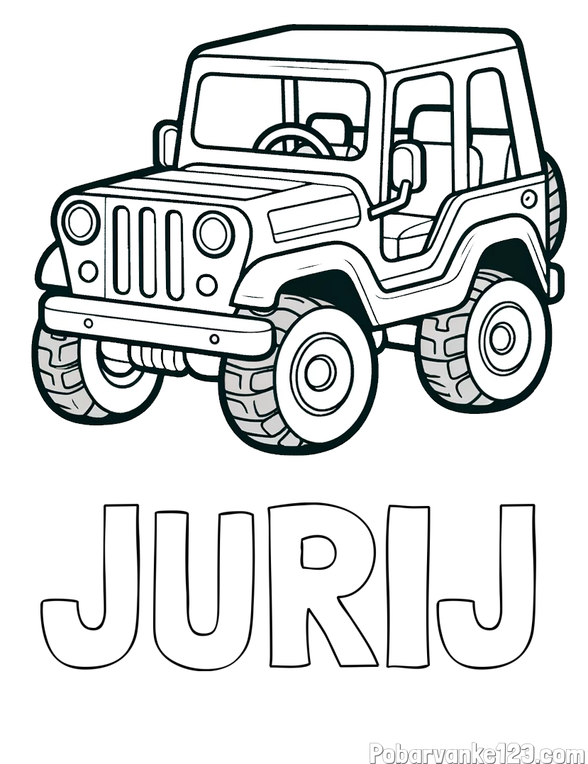 Pobarvanka imena JURIJ in preprosta pobarvanka jeep-a