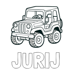 Online izdelana pobarvanka - Pobarvanka imena JURIJ in preprosta pobarvanka jeep-a