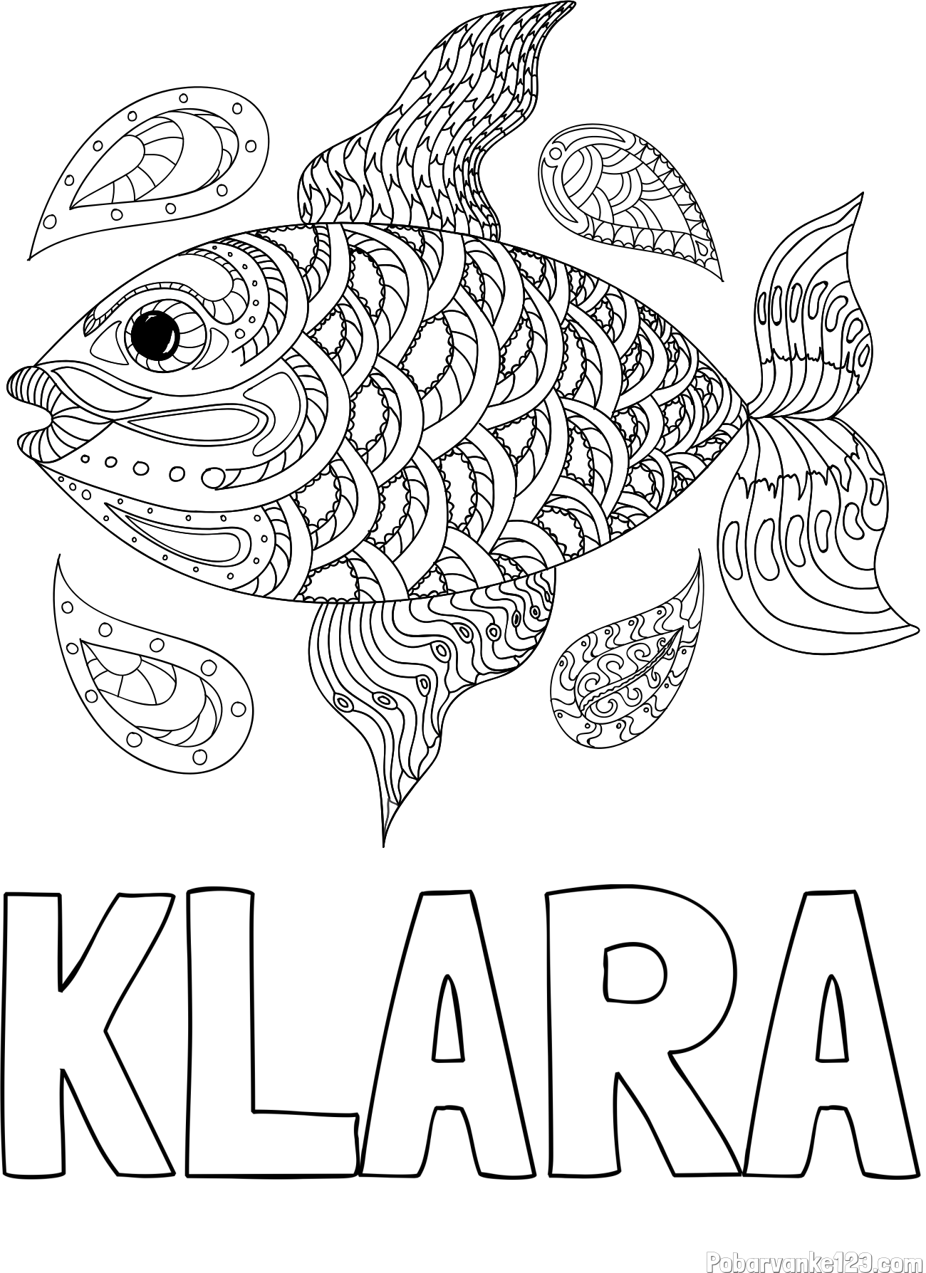 Pobarvanka imena KLARA in pobarvanka pisane ribe
