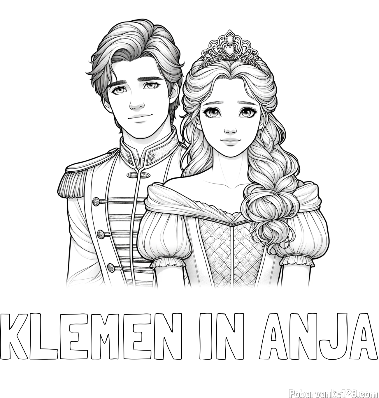 Pobarvanka imena KLEMEN IN ANJA in pobarvanka princa in princeske