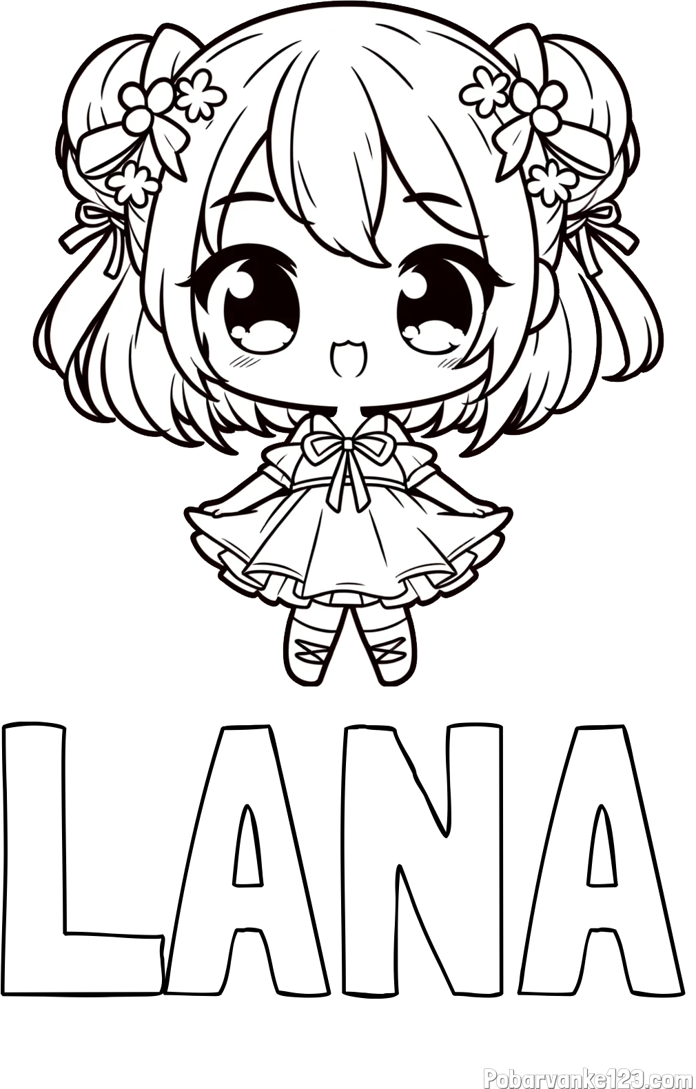 Pobarvanka imena LANA in otroška pobarvanka punčke v japonskem anime slogu