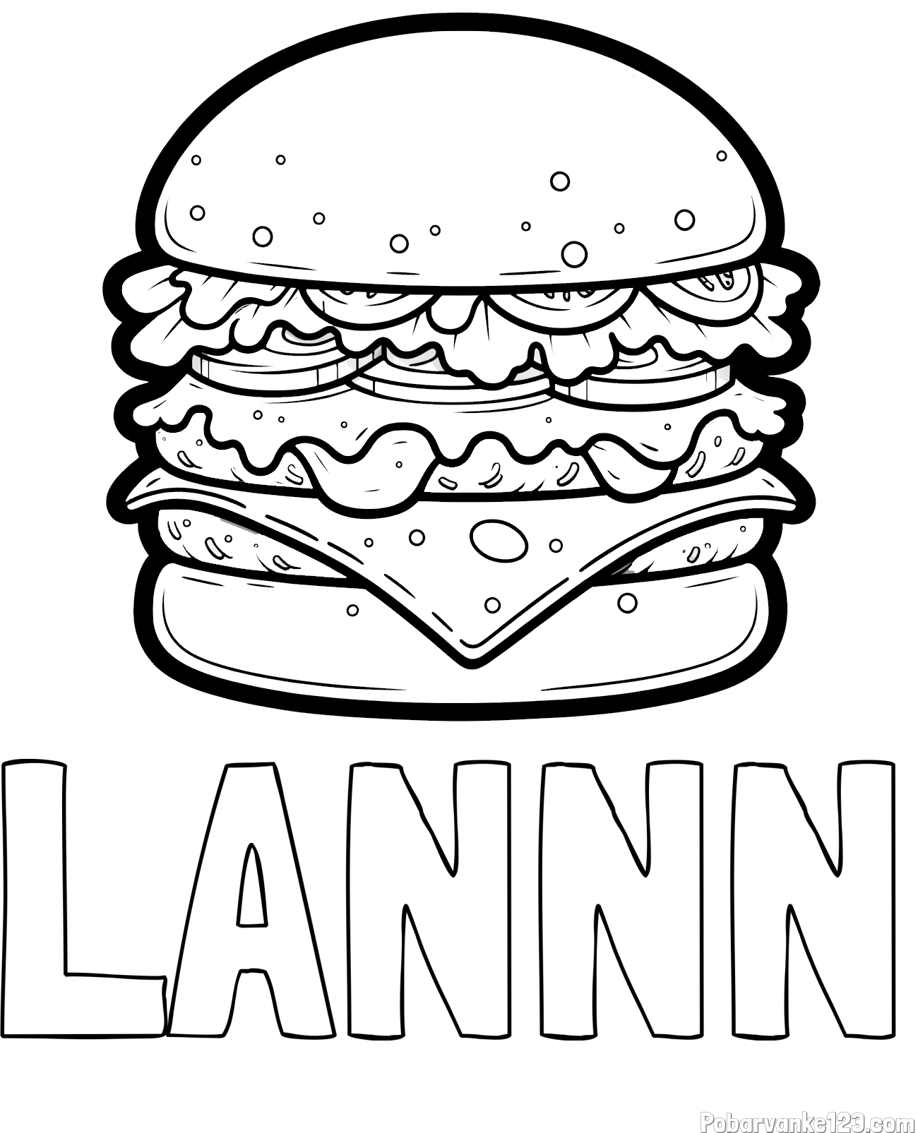 Pobarvanka imena LANNN in pobarvanka hamburger