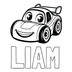 Online izdelana pobarvanka - Pobarvanka imena LIAM in pobarvanka otroškega avtomobila