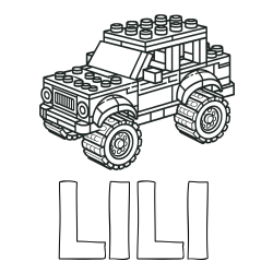 Online izdelana pobarvanka - Pobarvanka imena LILI in pobarvanka džipa sestavljenega iz LEGO kock