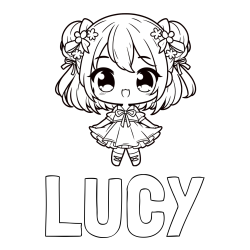 Online izdelana pobarvanka - Pobarvanka imena LUCY in otroška pobarvanka punčke v japonskem anime slogu