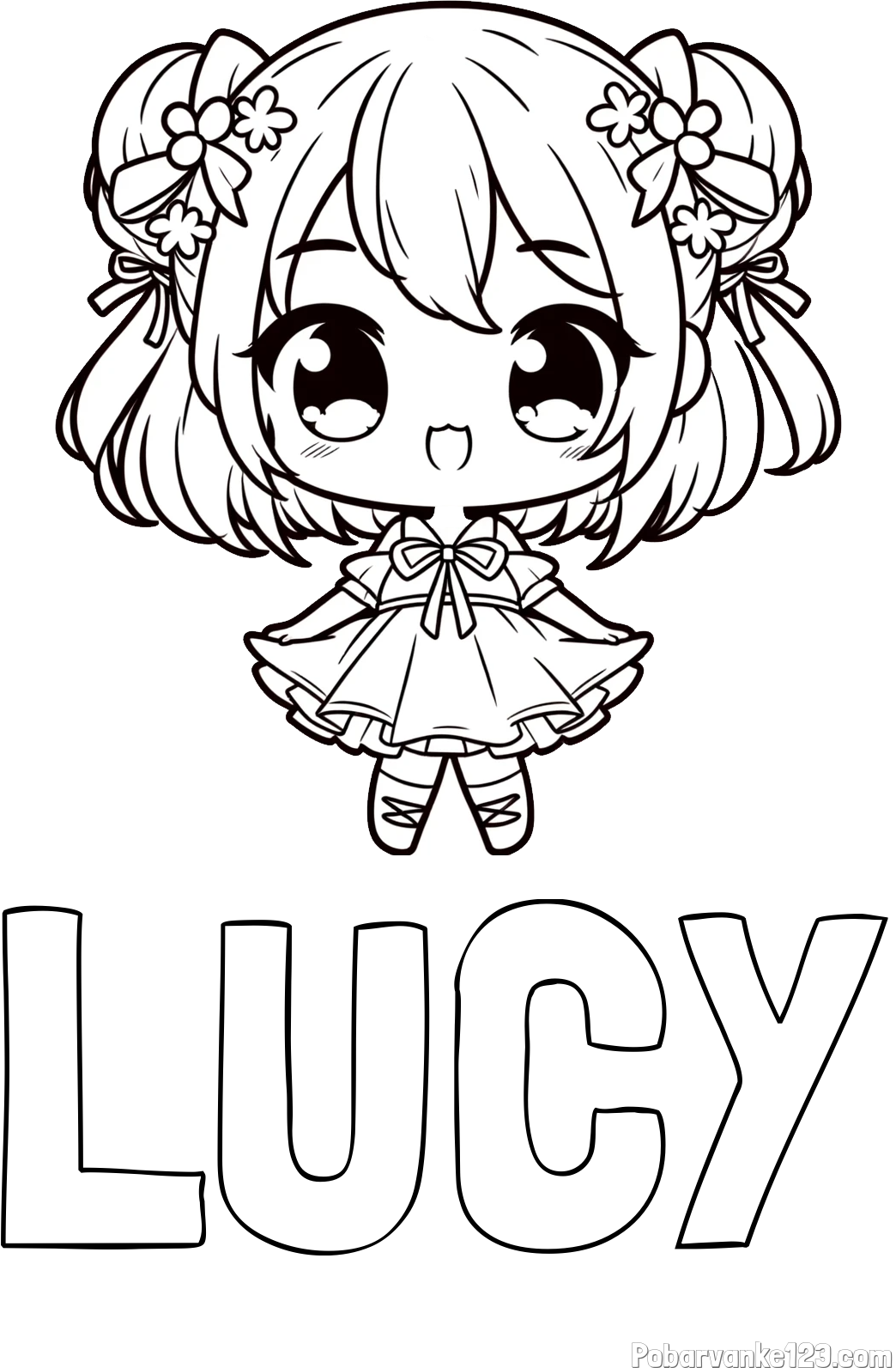 Pobarvanka imena LUCY in otroška pobarvanka punčke v japonskem anime slogu