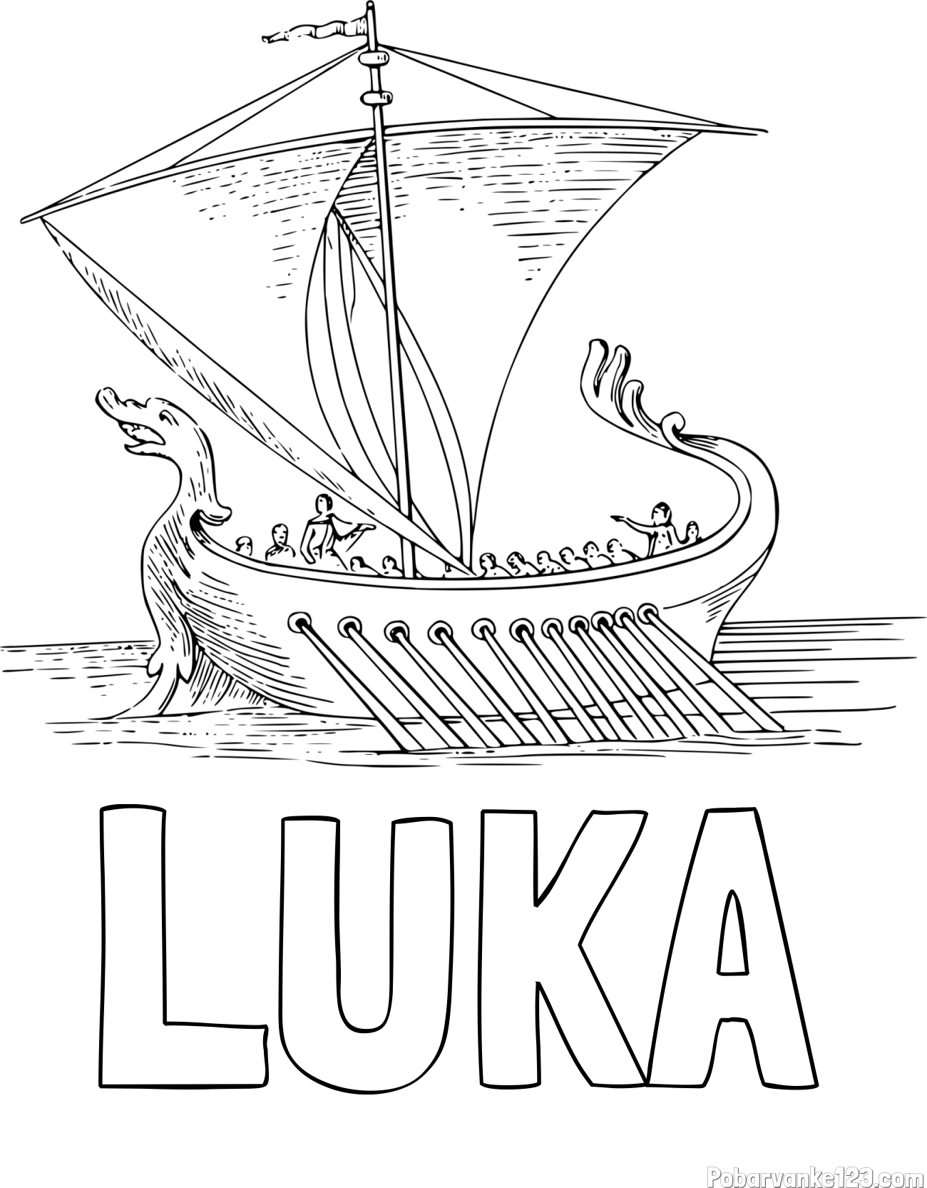 Pobarvanka imena LUKA in pobarvanka stare bojne ladje - galeje