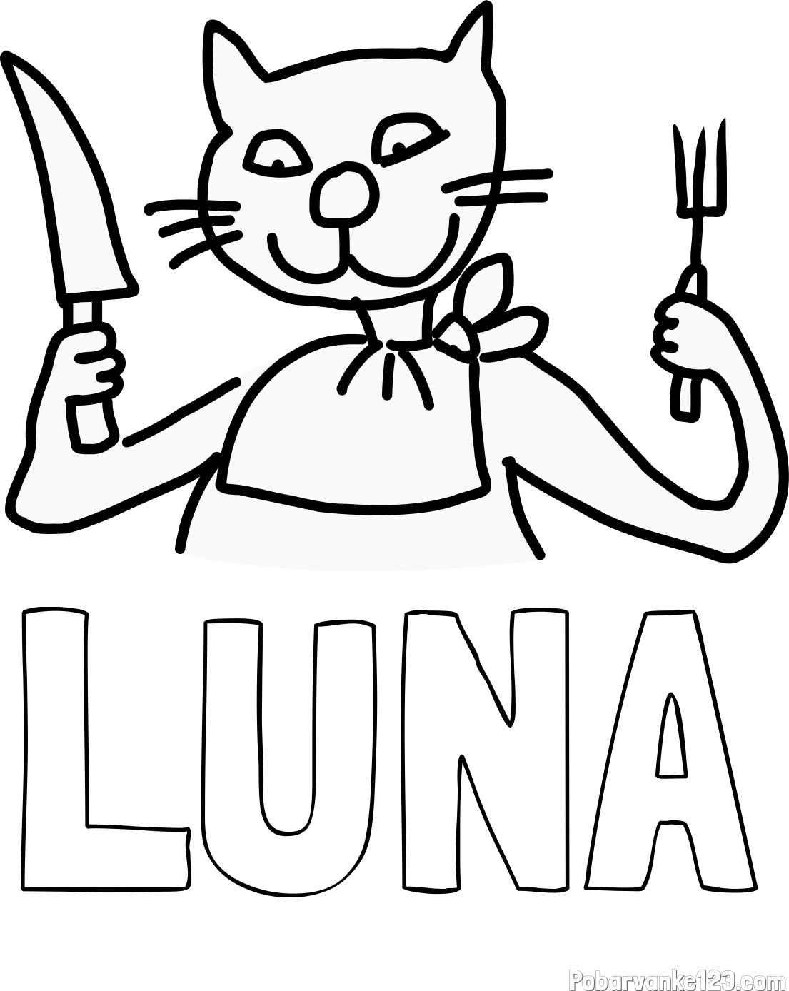 Pobarvanka imena LUNA in pobarvanka mačke pri kosilu