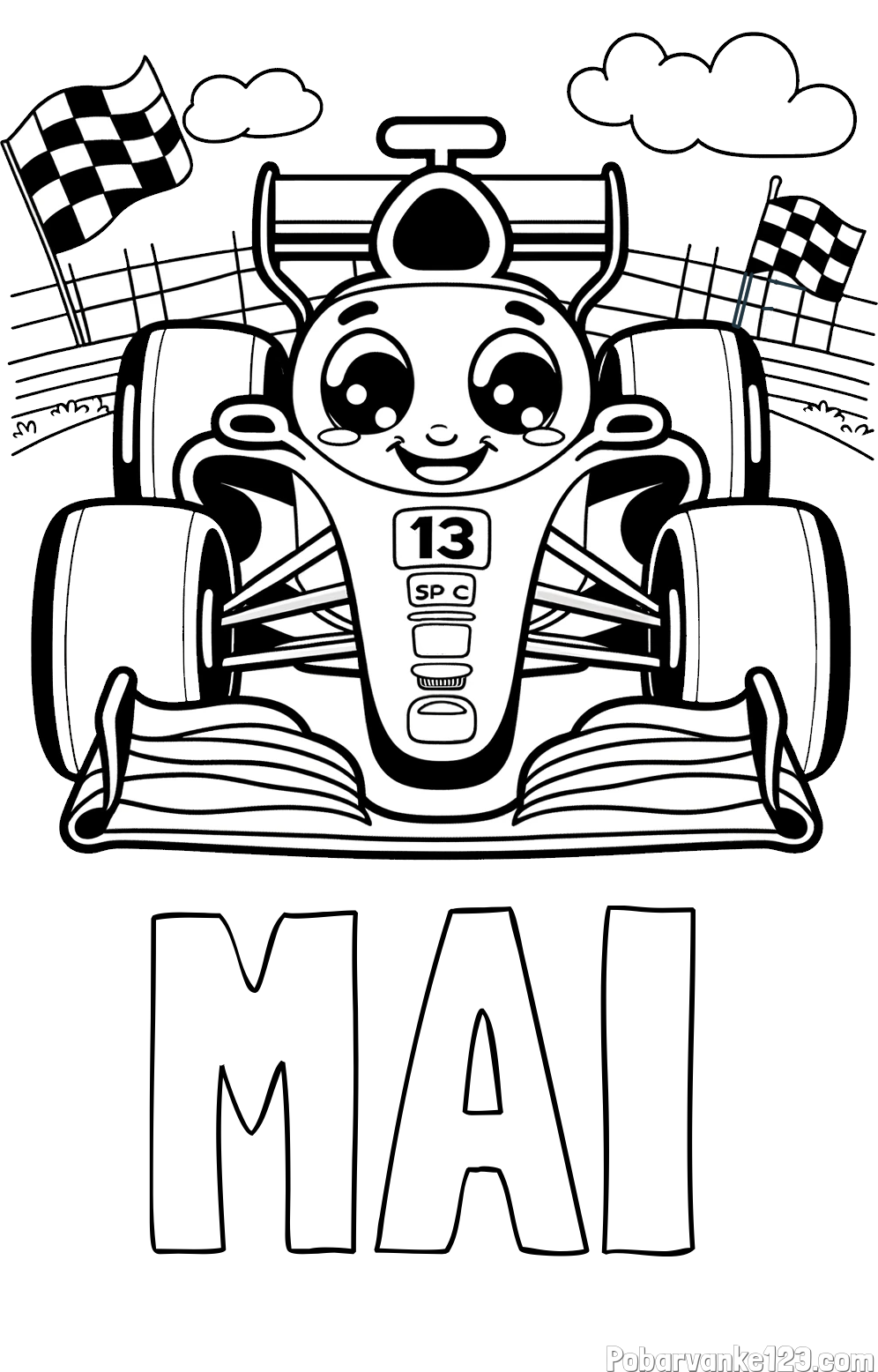 Pobarvanka imena MAI in otroška pobarvanka FORMULA 1