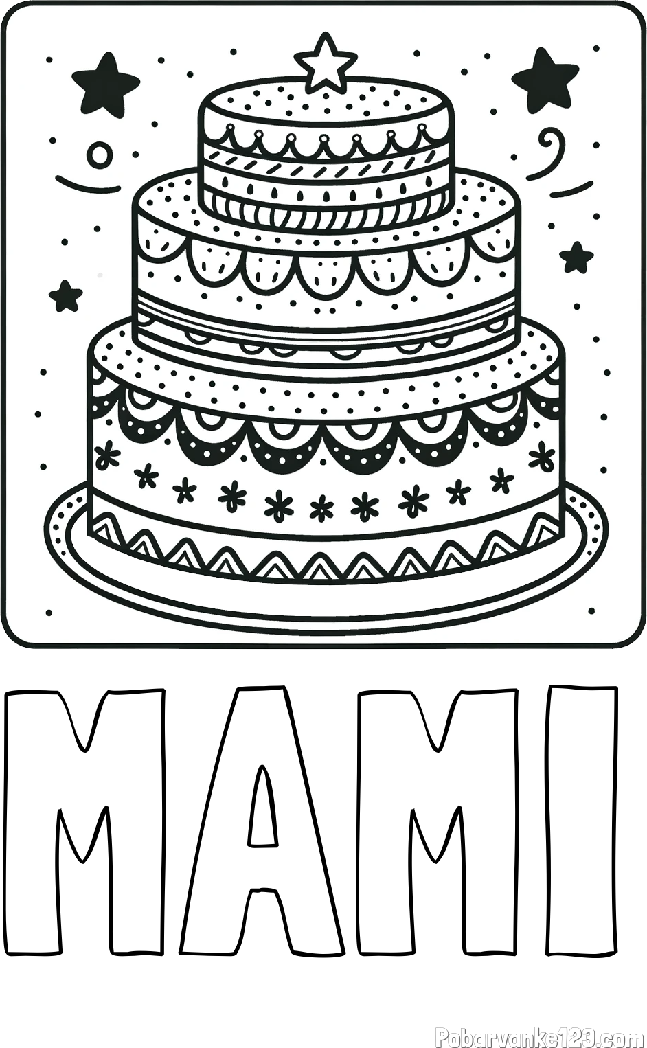 Pobarvanka imena MAMI in pobarvanka slastne torte