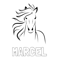Online izdelana pobarvanka - Pobarvanka imena MARCEL in lepa pobarvanka konja
