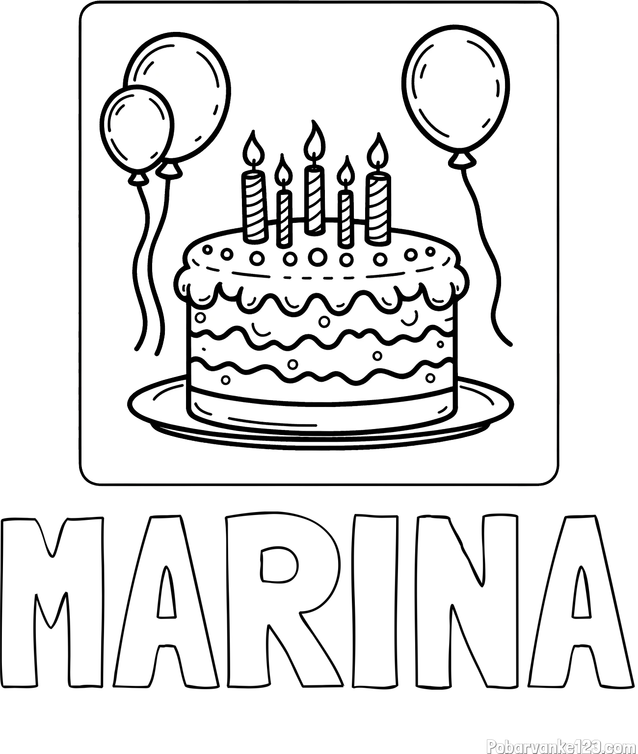 Pobarvanka imena MARINA in pobarvanka torte za 5. rojstni dan