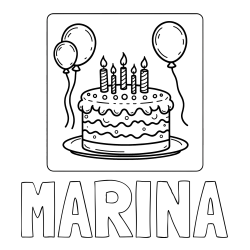 Online izdelana pobarvanka - Pobarvanka imena MARINA in pobarvanka torte za 5. rojstni dan