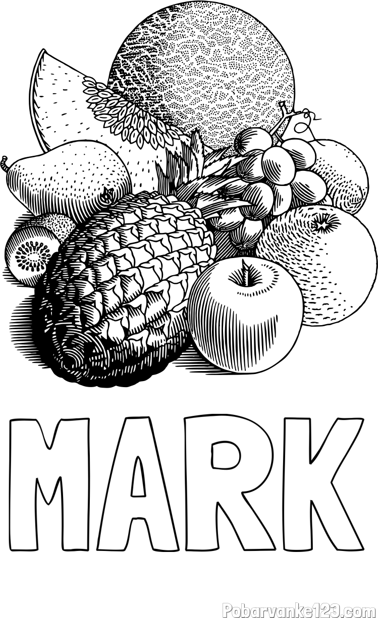 Pobarvanka imena MARK in pobarvanka sadja (ananas, melona, jabolka, kivi, grozdje, pomaranča...)