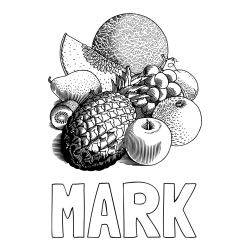 Online izdelana pobarvanka - Pobarvanka imena MARK in pobarvanka sadja (ananas, melona, jabolka, kivi, grozdje, pomaranča...)