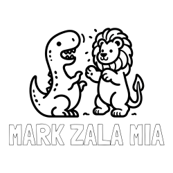 Online izdelana pobarvanka - Pobarvanka imena MARK ZALA MIA in pobarvanka dinozavra, ki napada leva