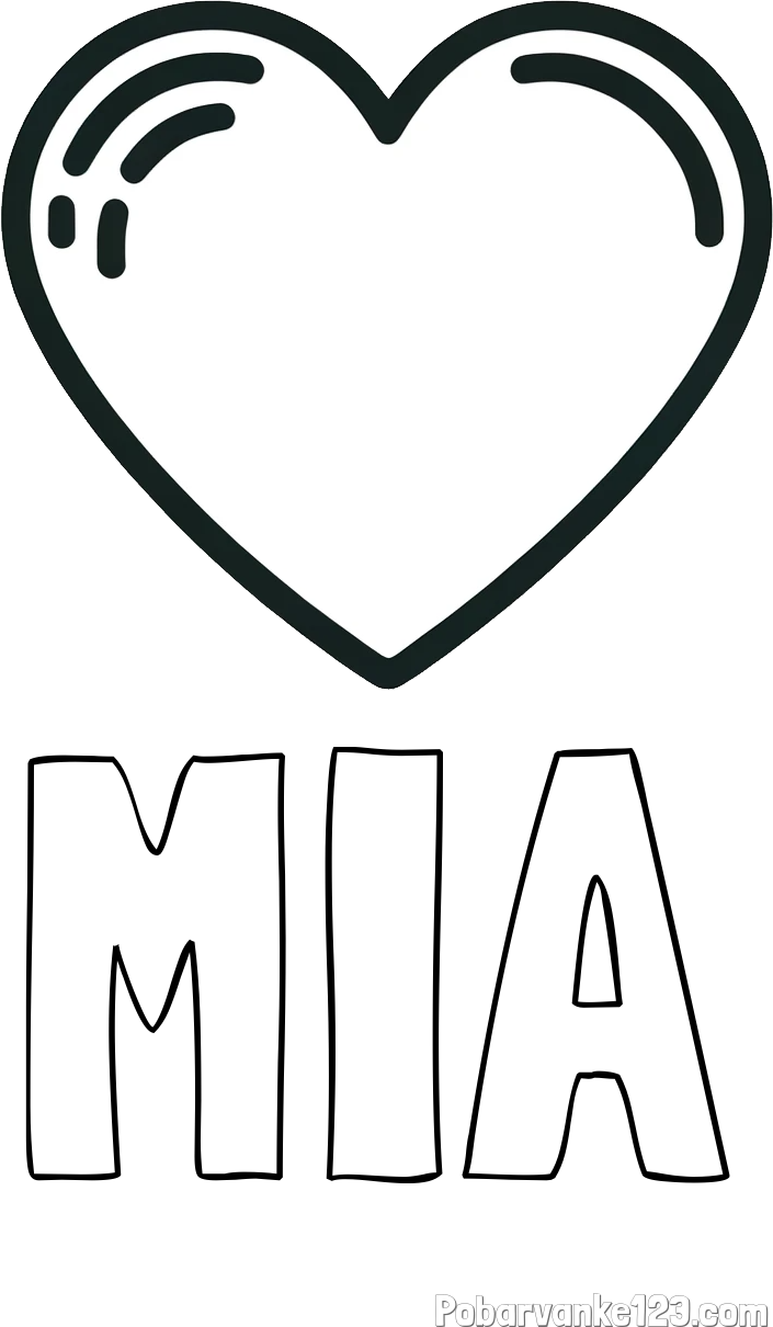 Pobarvanka imena MIA in pobarvanka lepega srčka