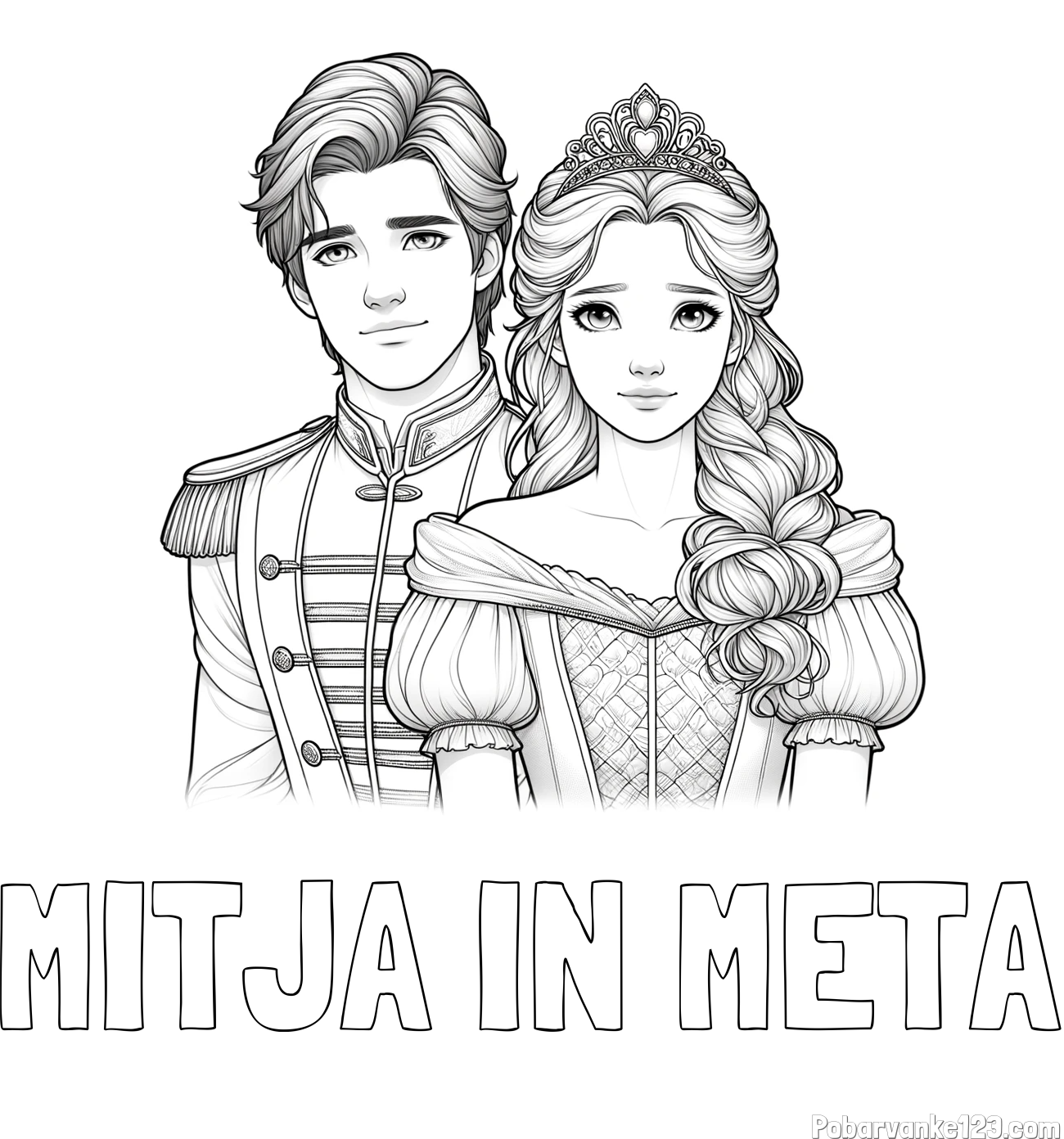 Pobarvanka imena MITJA IN META in pobarvanka princa in princeske