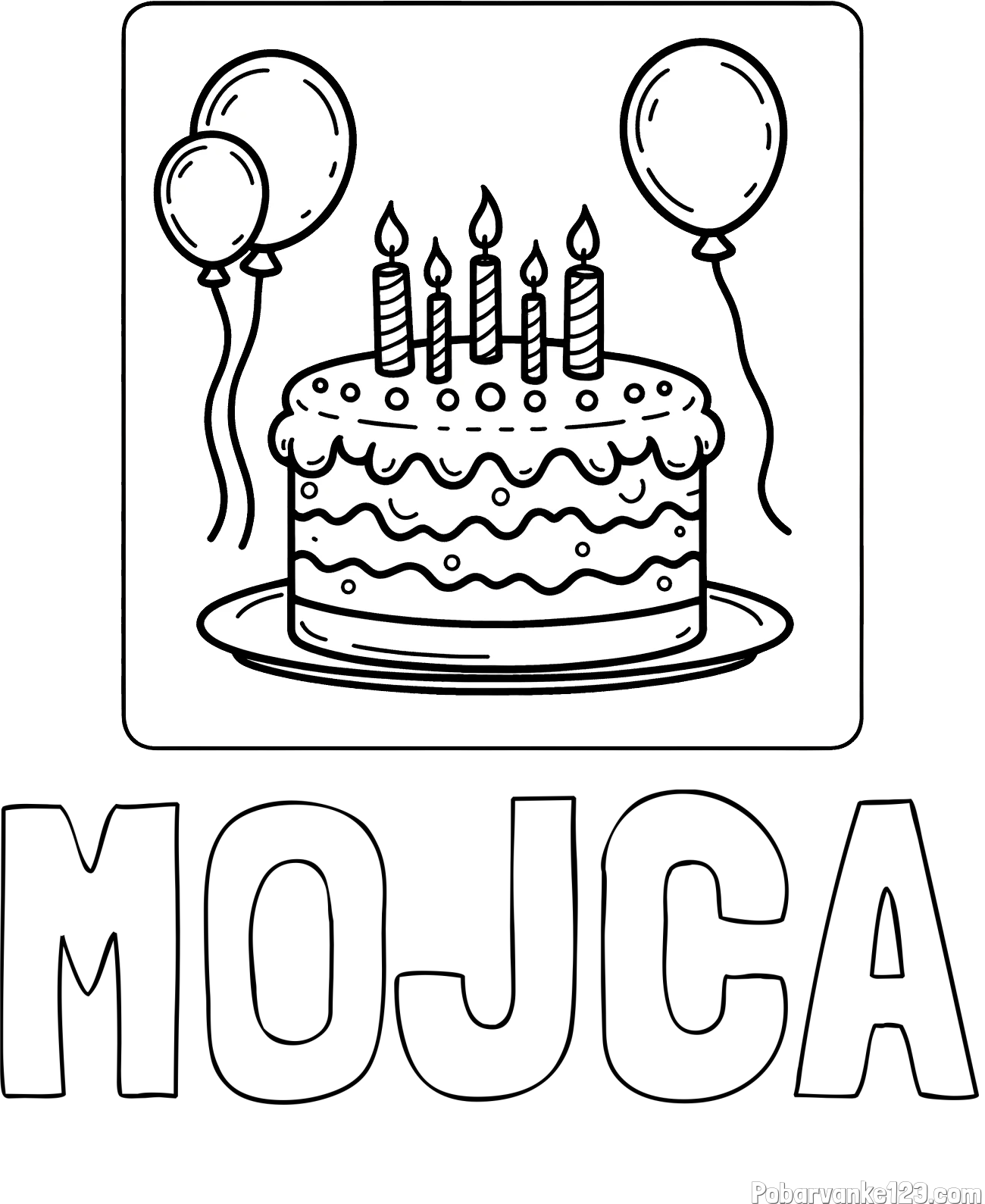Pobarvanka imena MOJCA in pobarvanka torte za 5. rojstni dan