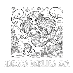 Online izdelana pobarvanka - Pobarvanka imena MORSKA DEKLICA EVA in pobarvana ljubke morske deklice s prijatelji