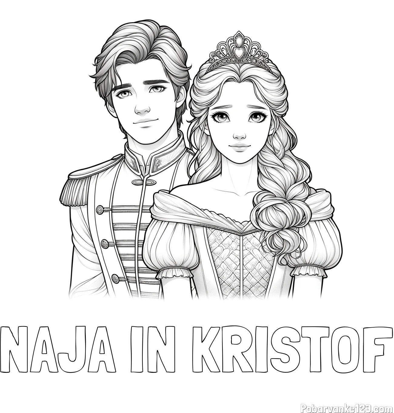 Pobarvanka imena NAJA IN KRIŠTOF in pobarvanka princa in princeske