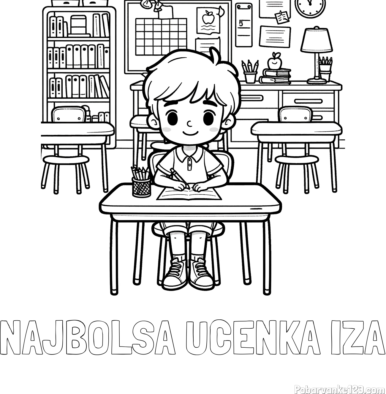 Pobarvanka imena NAJBOLŠA UČENKA IZA in pobarvanka učenca v učilnici