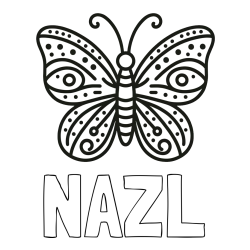 Online izdelana pobarvanka - Pobarvanka imena NAZL in preprosta pobarvanka metulja
