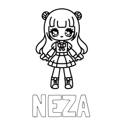 Online izdelana pobarvanka - Pobarvanka imena NEZA in otroška pobarvanka punčke v anime slogu