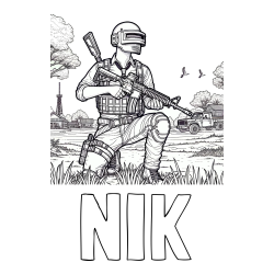 Online izdelana pobarvanka - Pobarvanka imena NIK in PUBG pobarvanka glavnega lika v klečečem položaju