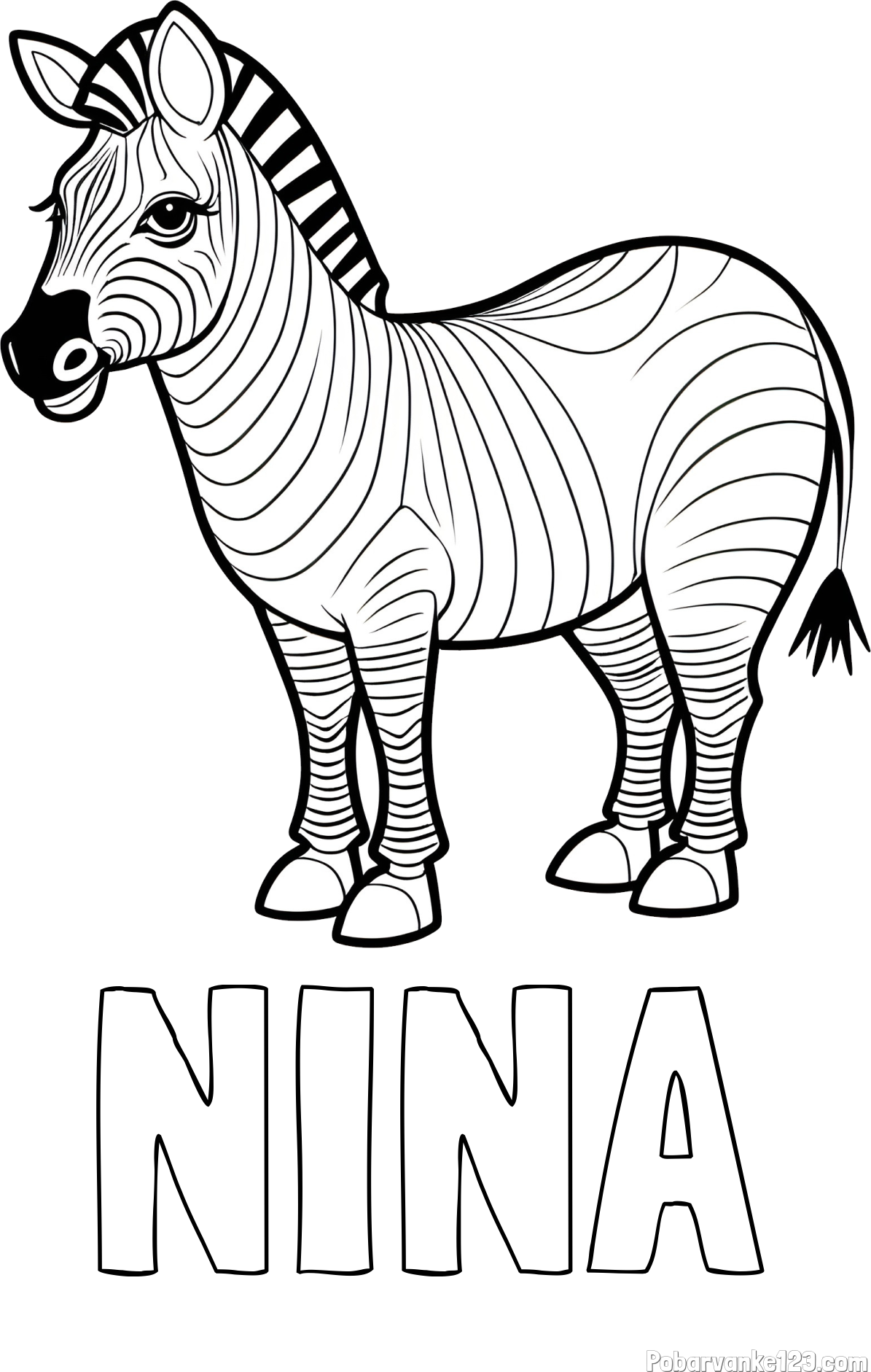 Pobarvanka imena NINA in pobarvanka ljubke zebre