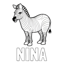 Online izdelana pobarvanka - Pobarvanka imena NINA in pobarvanka ljubke zebre