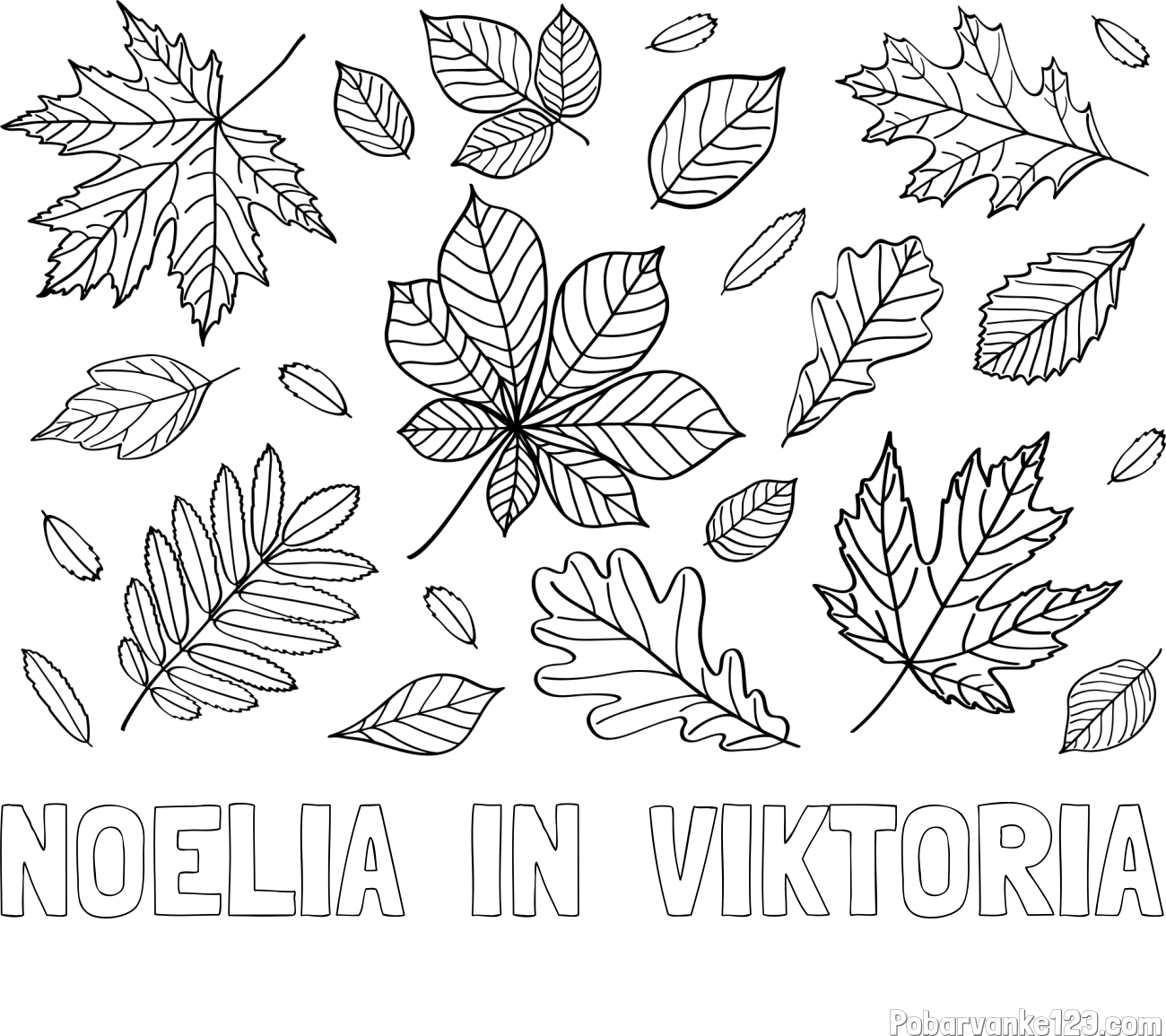 Pobarvanka imena NOELIA  IN  VIKTORIA in pobarvanka listja