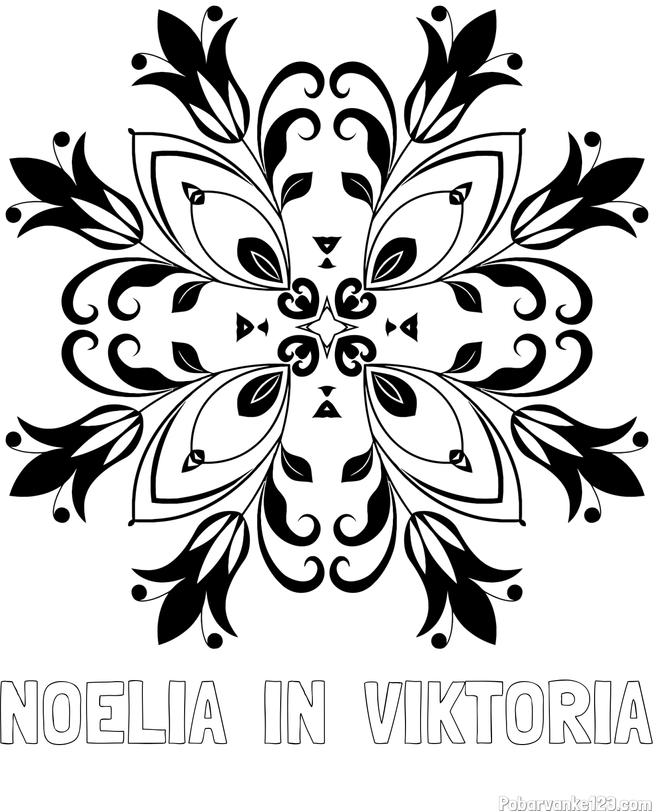 Pobarvanka imena NOELIA  IN  VIKTORIA in pobarvanka mandale (cvetovi)