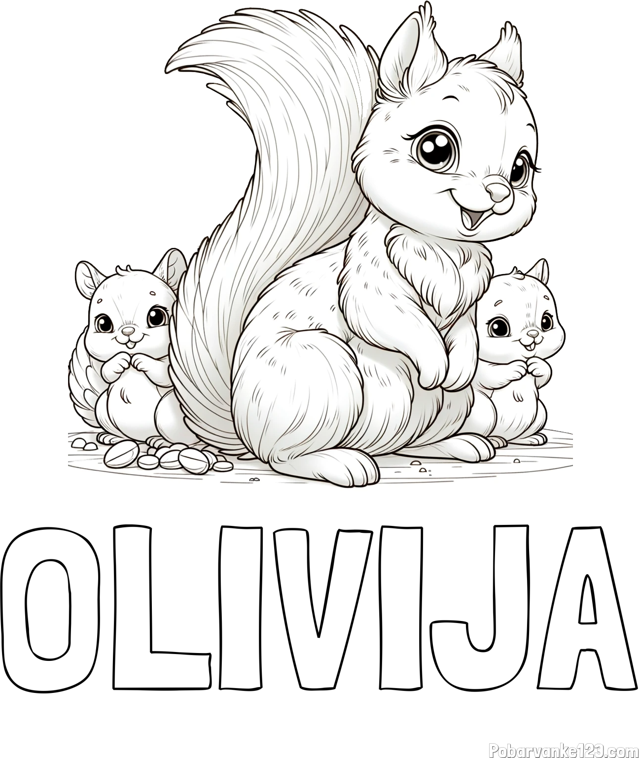 Pobarvanka imena OLIVIJA in pobarvanka veveričje družine