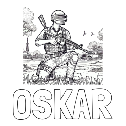 Online izdelana pobarvanka - Pobarvanka imena OSKAR in PUBG pobarvanka glavnega lika v klečečem položaju
