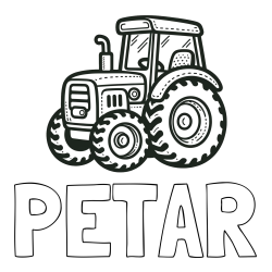 Online izdelana pobarvanka - Pobarvanka imena PETAR in pobarvanka čudovitega traktorja