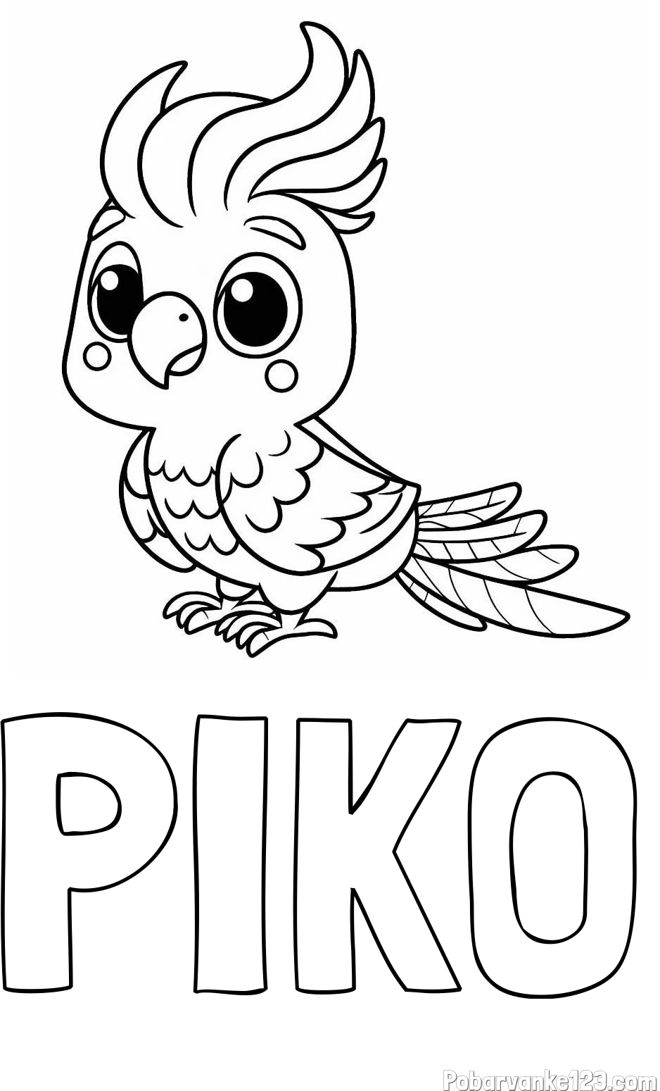 Pobarvanka imena PIKO in pobarvanka ljubke papige