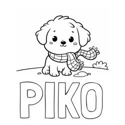 Online izdelana pobarvanka - Pobarvanka imena PIKO in pobarvanka prikupnega psička