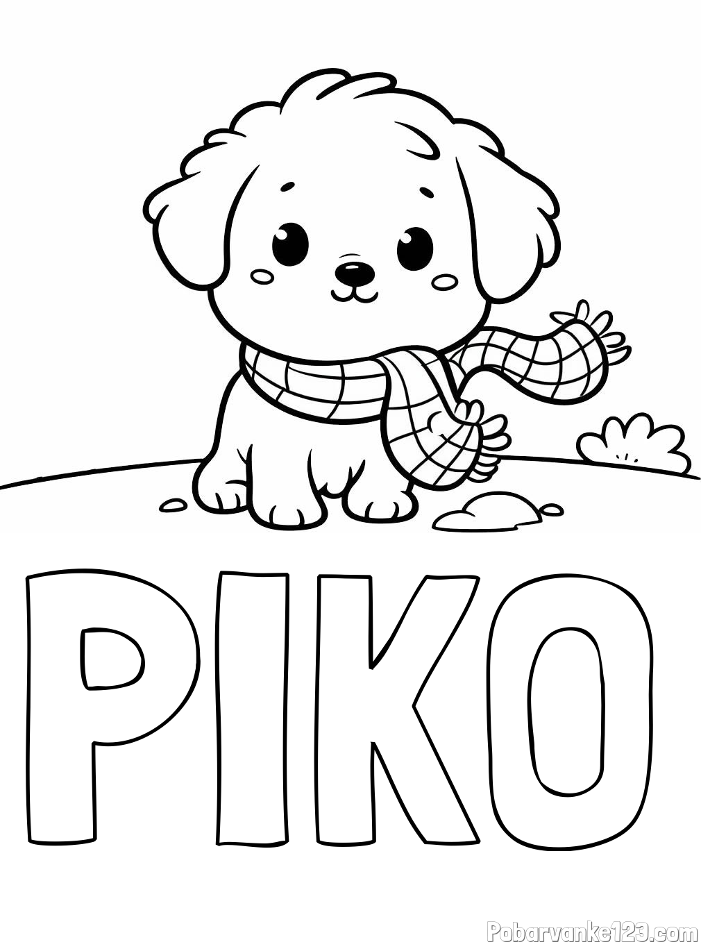 Pobarvanka imena PIKO in pobarvanka prikupnega psička