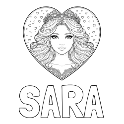 Online izdelana pobarvanka - Pobarvanka imena SARA in pobarvanka ljubke princese v srčku