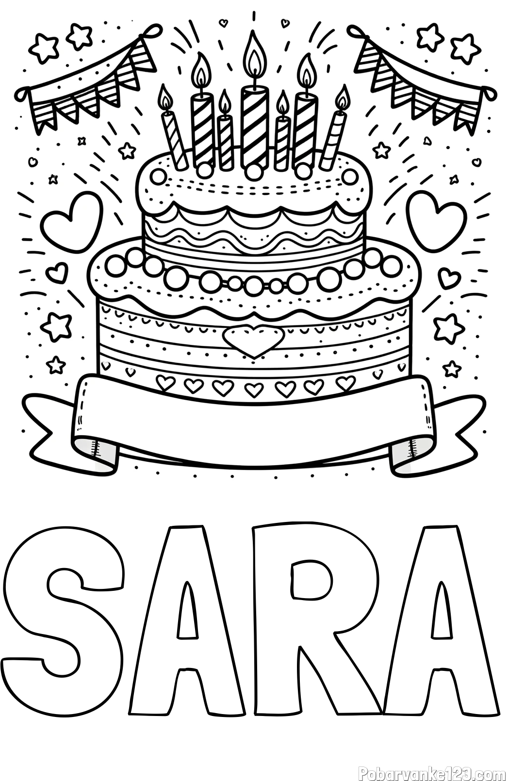 Pobarvanka imena SARA in pobarvanka velike torte za rojstni dan