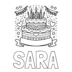 Online izdelana pobarvanka - Pobarvanka imena SARA in pobarvanka velike torte za rojstni dan