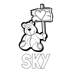 Online izdelana pobarvanka - Pobarvanka imena SKY in pobarvanka prikupnega medvedka
