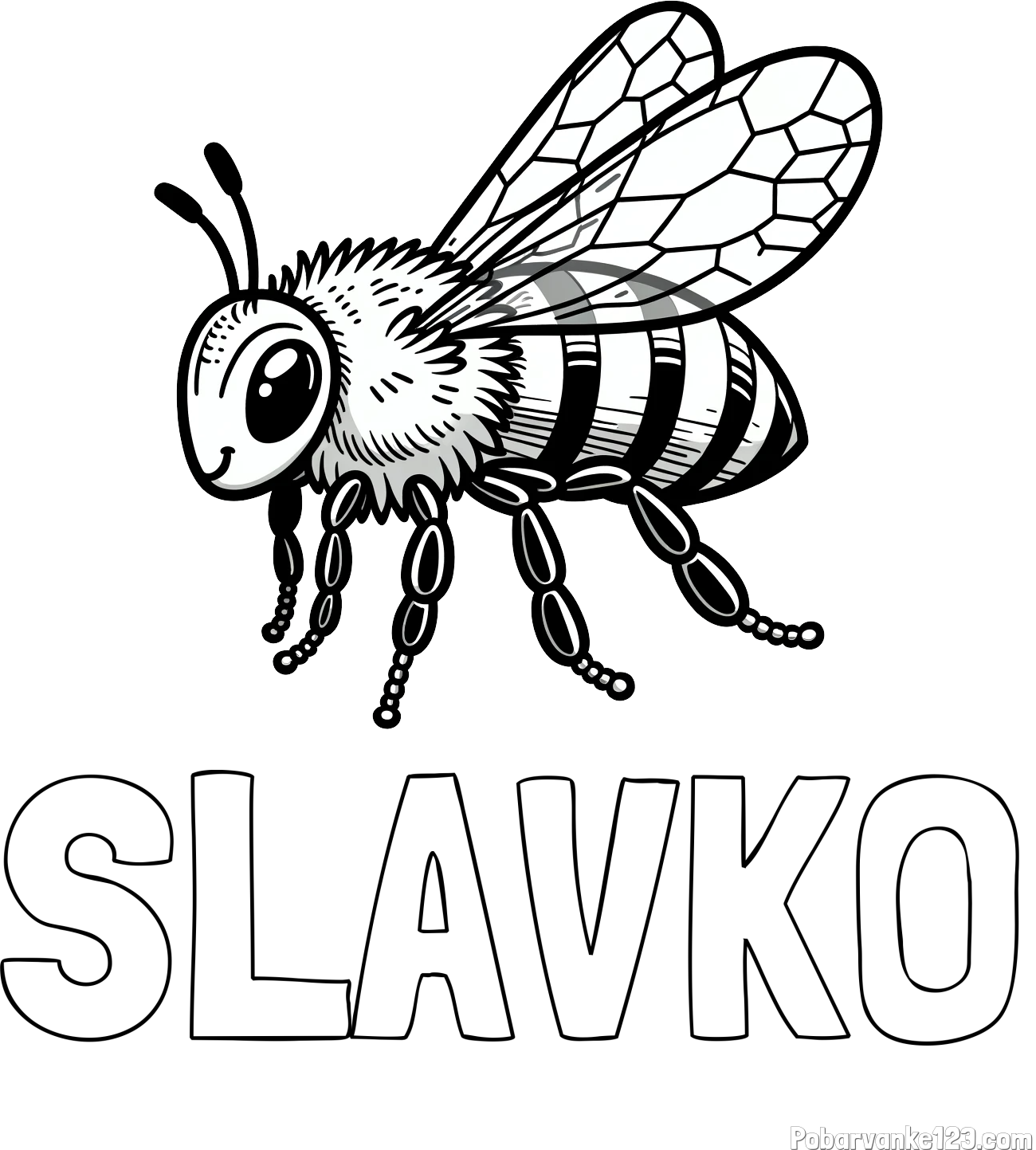 Pobarvanka imena SLAVKO in otroška pobarvanka čebele (realistična)