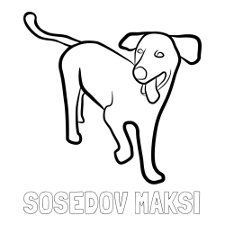 Online izdelana pobarvanka - Pobarvanka imena SOSEDOV MAKSI in pobarvanka prikupnega, a nekoliko utrujenega kužka