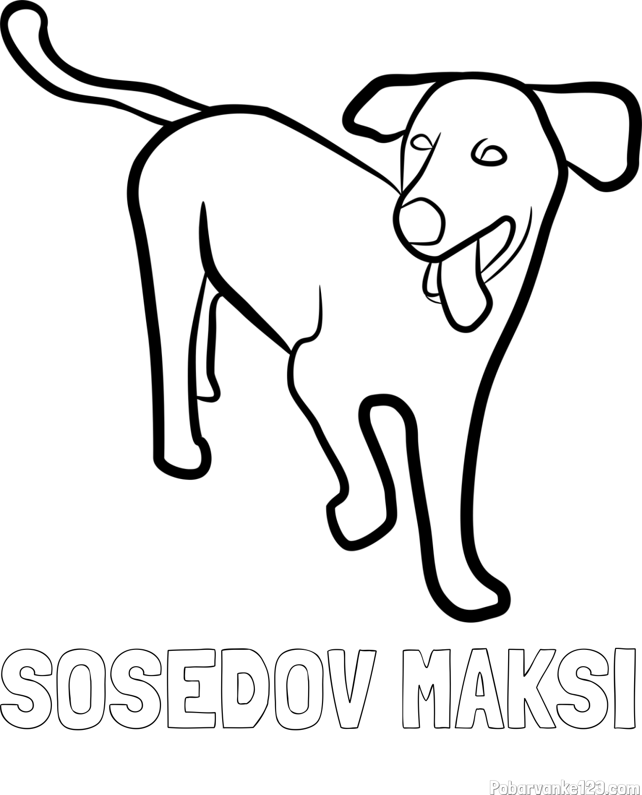 Pobarvanka imena SOSEDOV MAKSI in pobarvanka prikupnega, a nekoliko utrujenega kužka