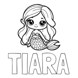 Online izdelana pobarvanka - Pobarvanka imena TIARA in pobarvanka prikupne morske deklice