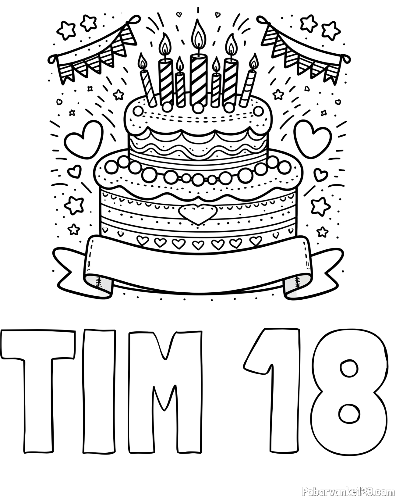 Pobarvanka imena TIM 18 in pobarvanka velike torte za rojstni dan