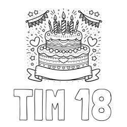 Online izdelana pobarvanka - Pobarvanka imena TIM 18 in pobarvanka velike torte za rojstni dan