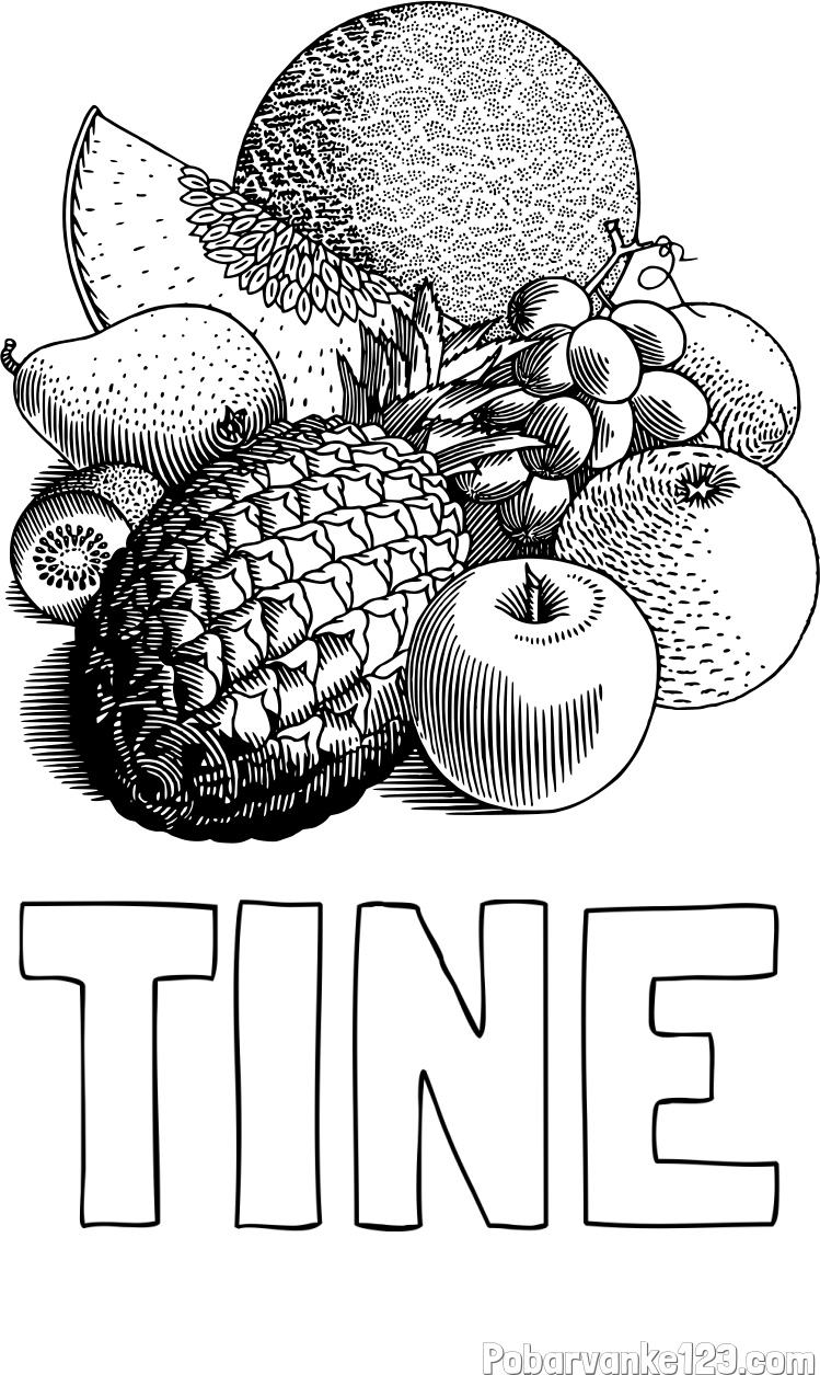 Pobarvanka imena TINE in pobarvanka sadja (ananas, melona, jabolka, kivi, grozdje, pomaranča...)